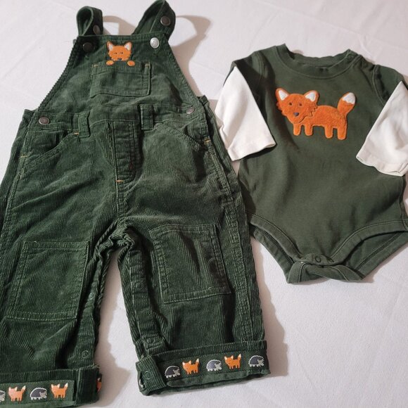 Gymboree Forest Rascals NWT 6-12 month Overalls, Used bodysuit set. - Picture 1 of 5